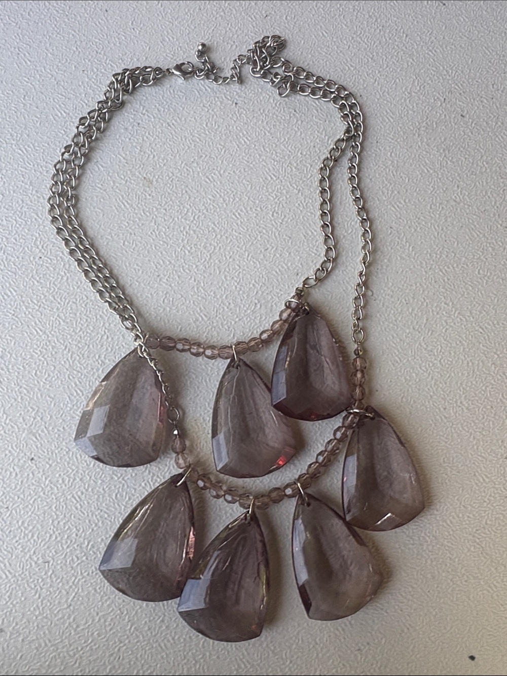 Elegant Taupe Teardrop Statement Necklace - Unbranded
